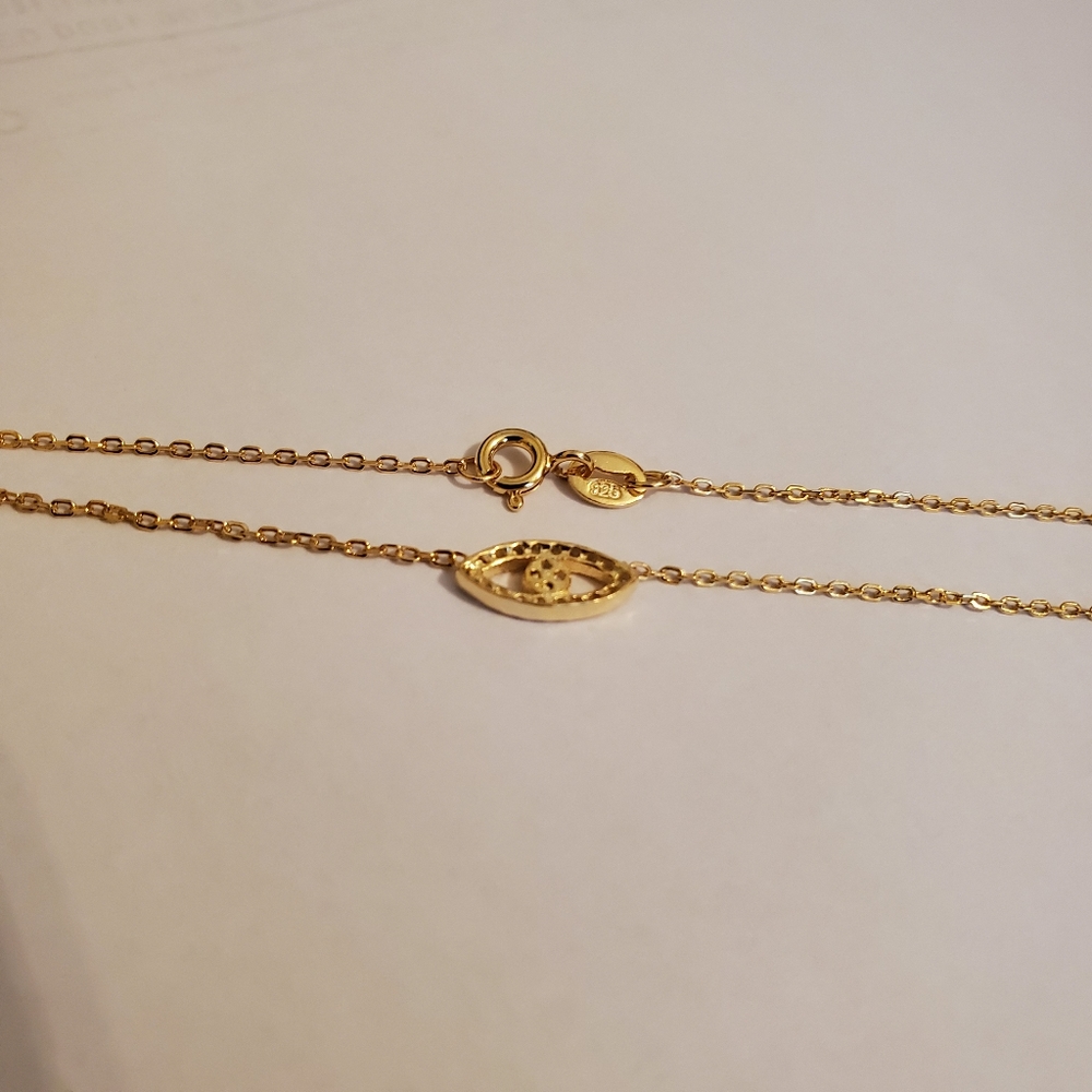 Evil Eye Necklace Gold Diamond Dainty New 925 Sterling Silver Gold Plated - Picture 6 of 6